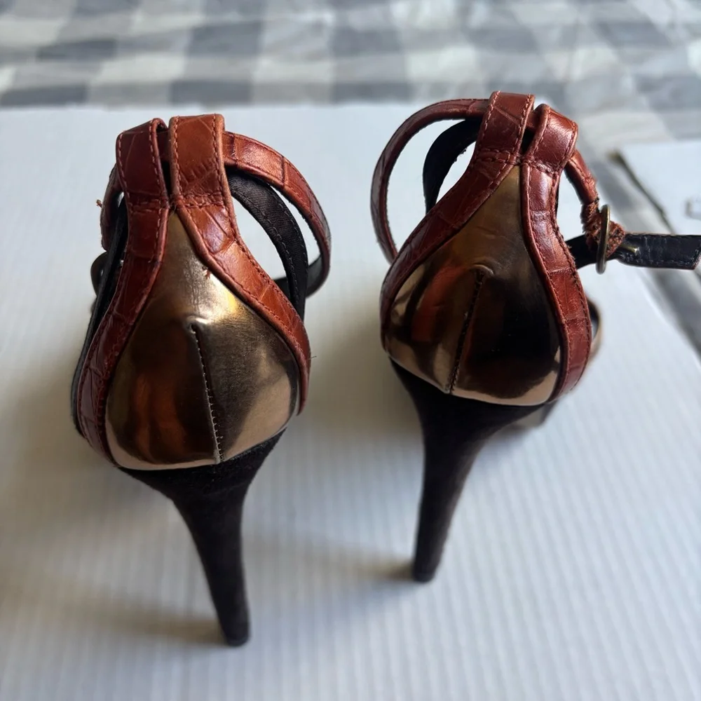 ALDO Red Brown and Gold Strappy High Heel Sandals - Picture 4 of 10